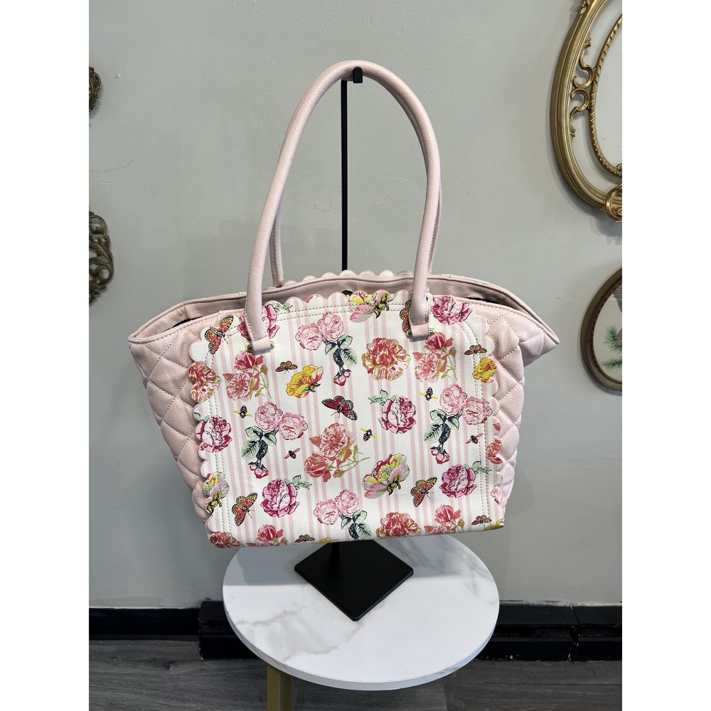 Betsey Johnson Pink Floral Butterfly Quilted Bow Tote Bag Handbag with Wallet